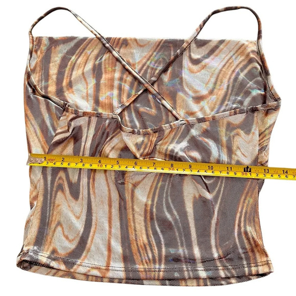 Brown and Cream Marble Print Cross Back Crop Top - Picture 7 of 8